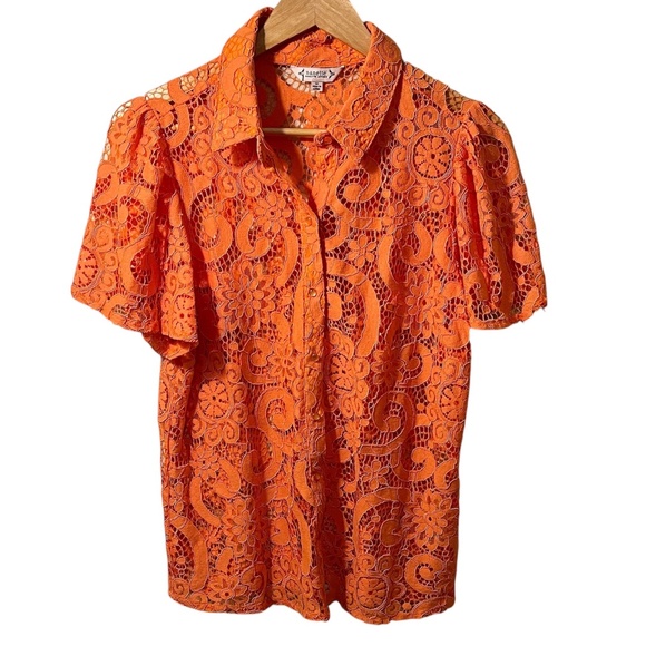 Nanette LeporeLace Short Sleeve Top Tangerine Orange Size Med - Picture 2 of 7